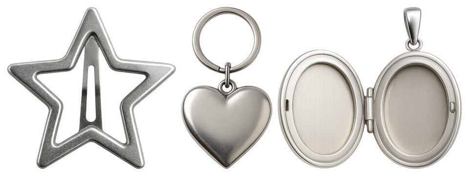 PNG Metallic star heart locket designs on transparent background