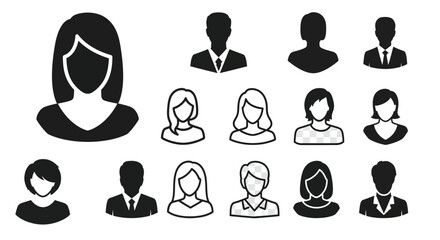 Obraz premium Collection of diverse black human head silhouettes representing people silhouette