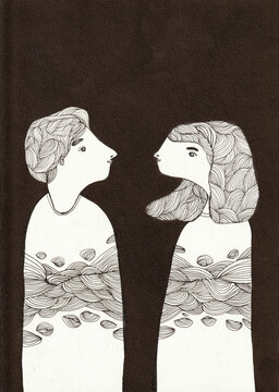 A couple with waves going through them on a dark background