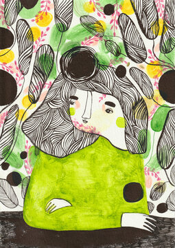 A girl with a green shirt