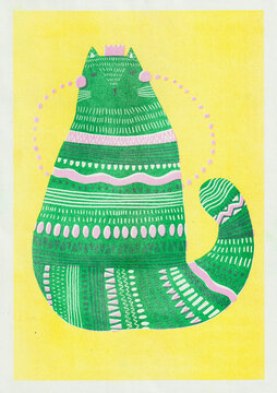 A green cat with a pattern