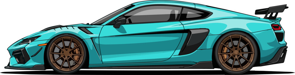 Turbocharged sports car speeding on a track from a side viewpoint in a graphic illustration © faisalaladabi