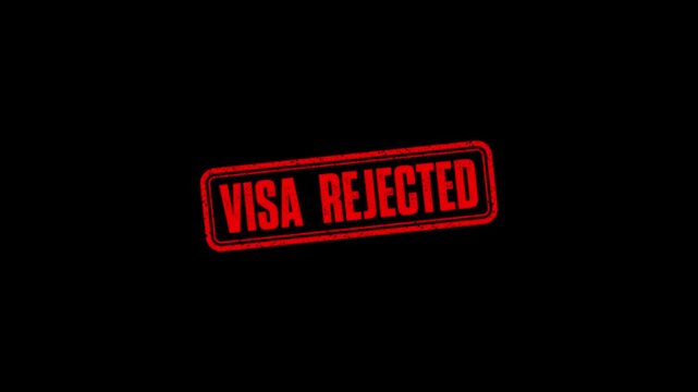 Textured Visa Rejected text animation. visa rejected Rubber Stamp motion. impression slide down rubber seal 4k video.