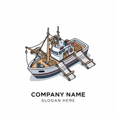 Obraz premium Illustration of a Fishing Boat with Nets.