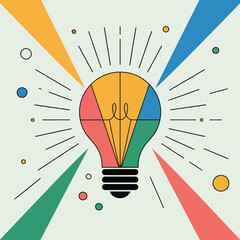 Colorful lightbulb with rays and dots idea © srdesignhouse
