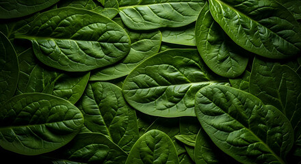 Fototapeta premium Freshly Harvested Spinach Leaves A Close-Up View of Vibrant Greenery and Healthy Produce