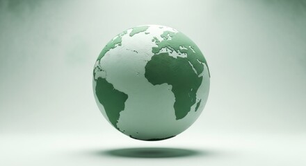 Fototapeta premium A green and white globe with a white background, representing the Earth, floating in the air with a soft focus effect.