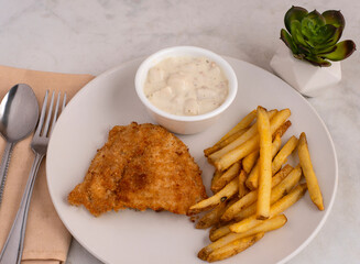 baked cod  with french fries and clam chowder