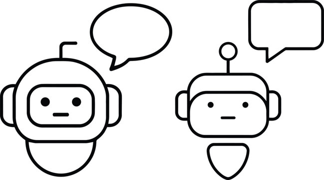 Artificial intelligence, AI chatbot icons set with speech bubbles for customer support and virtual assistant technology. AI chat interfaces, automated customer service, machine learning help centers.