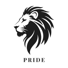 Obraz premium Lion Head Vector Illustration with Stylized Mane and Bold Pride Text