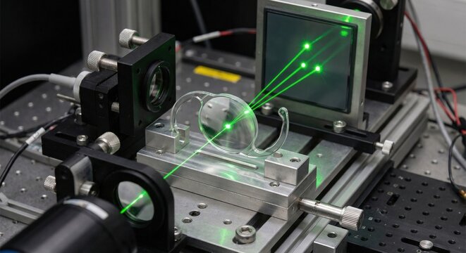 Intraocular lens testing with laser beam on optical bench
