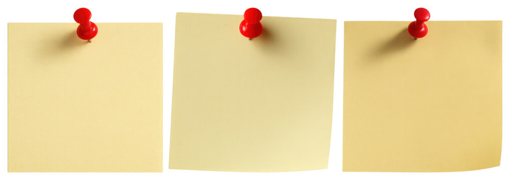 PNG Three blank sticky notes pinned on transparent background