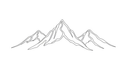 A single continuous line drawing of a mountain range with peaks and ridges, set against a white background with a subtle gradient.