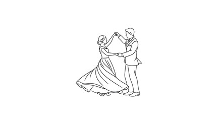 Obraz premium Couple gracefully dancing embracing in a classic pose black and white silhouette