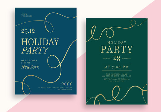 Holiday Party Invitation Templates with Elegant Squiggle Lines