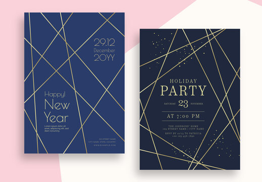 Elegant Party Invitation Layout with Golden Geometric Lines