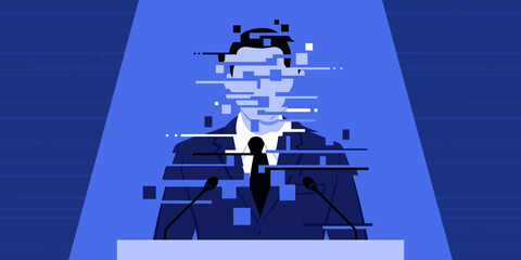 Plakat Corrupted damaged image of a politician giving a speech