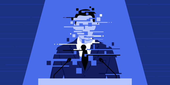 Corrupted damaged image of a politician giving a speech
