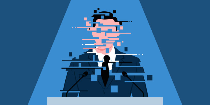 Corrupted damaged image of a politician giving a speech