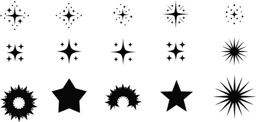 sparkle star icon set, shining sparkle elements, magic glitter symbols, starburst shapes, decorative shine icons, sparkle vector collection © jamiul