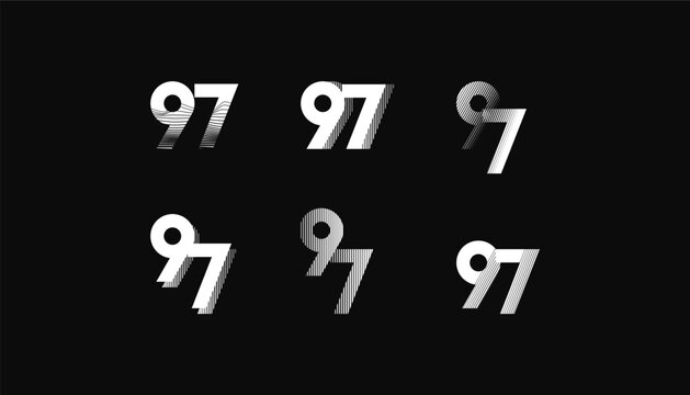 Collection of Number with Abstract Line Pattern  anniversary 97th, 97th Happy Anniversary geometric black and white, celebrating and greeting design banner.