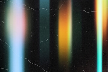Plakat light leak overlay effect with dust and colorful ray light,retro film noisy texture light leak flare on black background,abstract analog film burn light leak,Leaked camera poster photo effect mockup