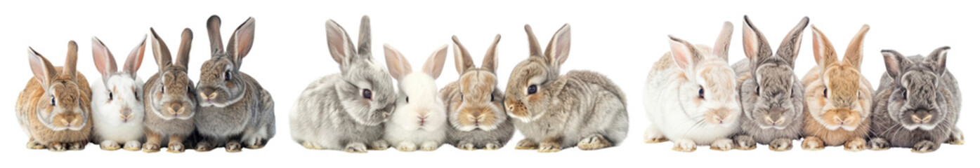 Obraz premium PNG Adorable fluffy bunnies in row on transparent background
