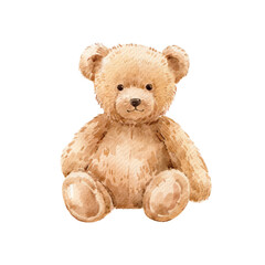 Vintage Watercolor Teddy Bears Set, cute hand painted plush toys in different poses, sweet retro nursery illustration collection isolated on light background