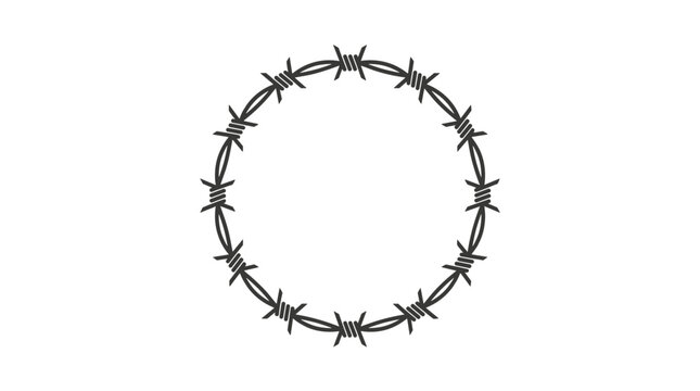 Circular barbed wire element with sharp spikes and flat design