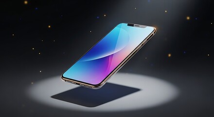 Floating smartphone mockup with colorful screen in space