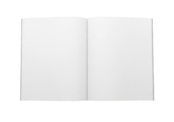 Naklejka premium A blank, open notebook with white pages and a black spine on a white background isolated on transparent background,png