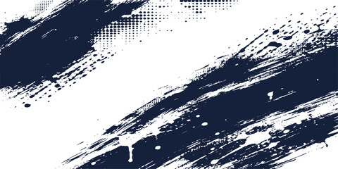 An abstract black ink splash and dirty spray paint splatter creates a dark grungy texture design on this vintage vector paper banner illustration