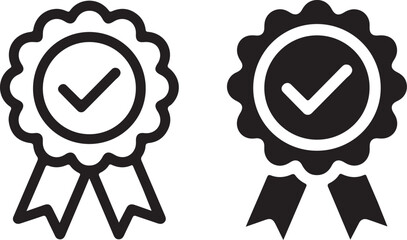 award medal badge checkmark icon set outline silhouette vector © Loveli