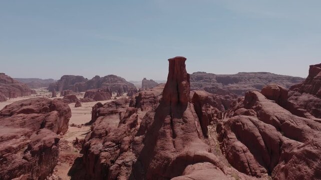 Mountains in the Sahara Desert, Aerial Drone View of Red Rock Pillar