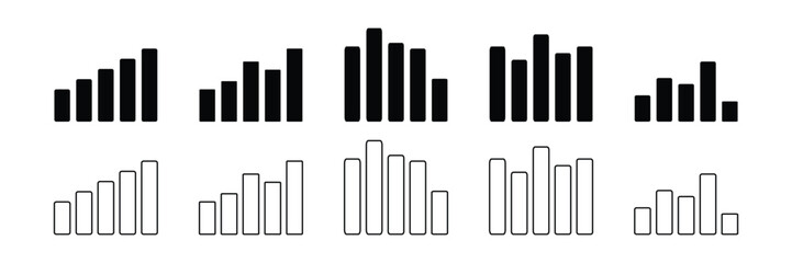 Fototapeta premium Minimal bar chart icon collection with solid and outline styles for business analytics design.