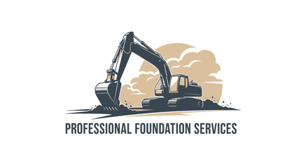 Heavy-duty excavator digging earth for professional foundation services. © hafis