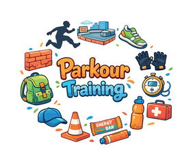 Fototapeta premium Parkour Essentials Circle. Parkour Training. Hand drawn illustration of Parkour Training. parkour jump