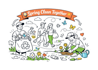 Obraz premium Spring garden illustration with blooming flowers and eco friendly lifestyle concept