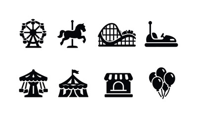 Fairground Icon Set. Fairground Attractions. Filled icon set of Fairground Attractions: ferris wheel, carousel © Tania