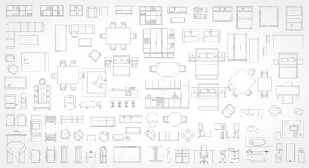 Obraz premium Collection of Hand Drawn Architectural Floor Plan Symbols.