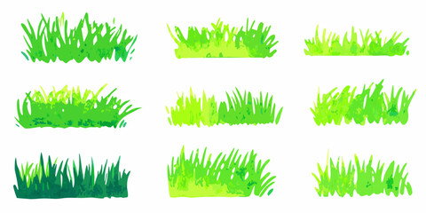 Collection of vibrant green grass tufts isolated on a white background © Ruhidas