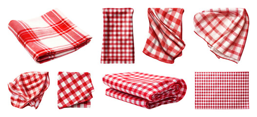 Obraz premium PNG Red checkered fabric collection on transparent background