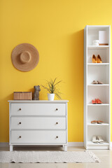 Fototapeta premium Interior of hall with commode and shelf unit