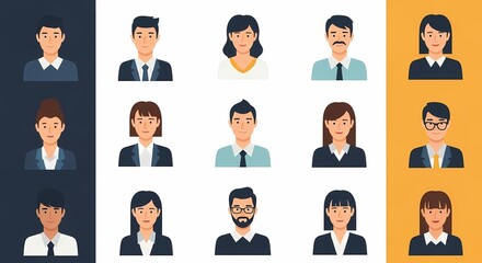 Diverse business professional avatar icons in flat design style