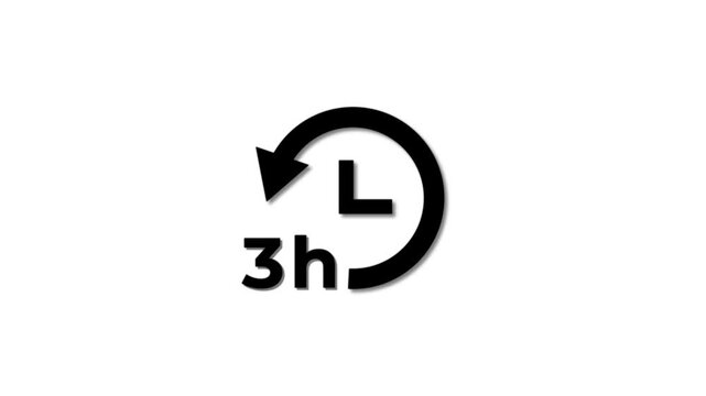 Abstract 3 hours clock with circle arrow animated. Clock timer, time passage waiting time animation icon. Stopwatch animated icon clock with moving arrows simple animation with white background.
