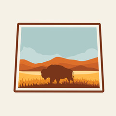 Naklejka premium Wyoming Bison and Prairie Silhouette Perfect for Print, Apparel,etc