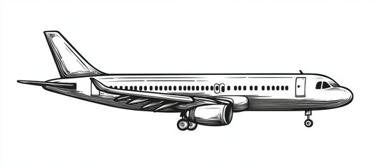Detailed Jet Airliner Illustration with Landing Gear, Ideal for Aviation Enthusiasts and Designs