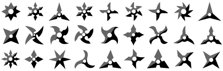 set vector Shuriken silhouettes icon. ninja star symbol. Japanese traditional weapons sign template design illustration © Total maximals