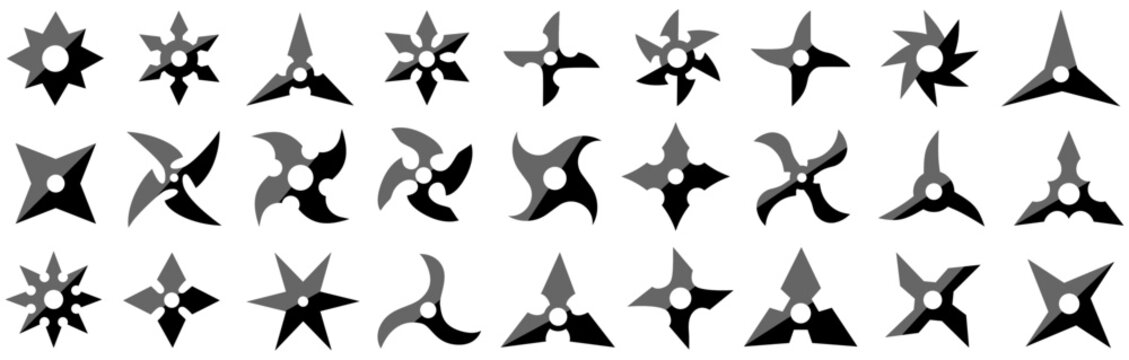 set vector Shuriken silhouettes icon. ninja star symbol. Japanese traditional weapons sign template design illustration