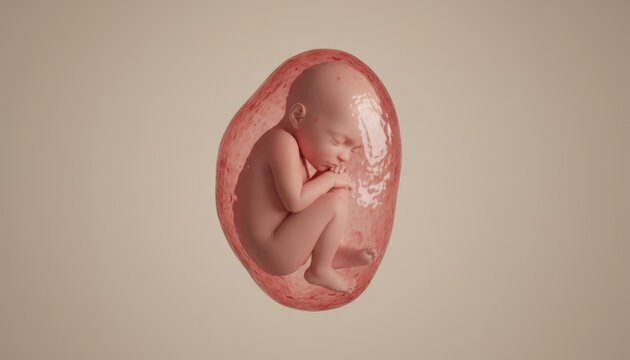 Fetus developing inside the womb illustrating prenatal growth and stages of pregnancy, life, fertility and early human development in a medicalbiological 3d render